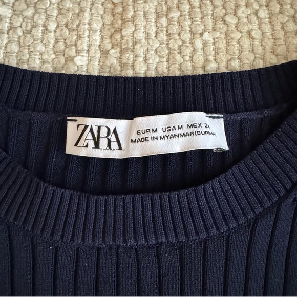 ZARA navy striped crop sweater top - Picture 2 of 5